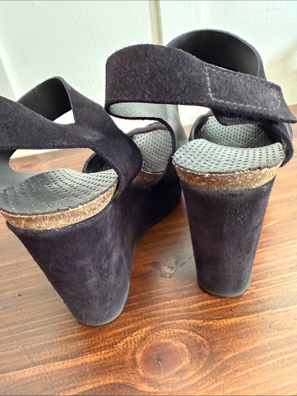 Pedro Garcia black Suede Platform Wedge Sandals Peep Toe Hook Loop EU 41 - Picture 5 of 16